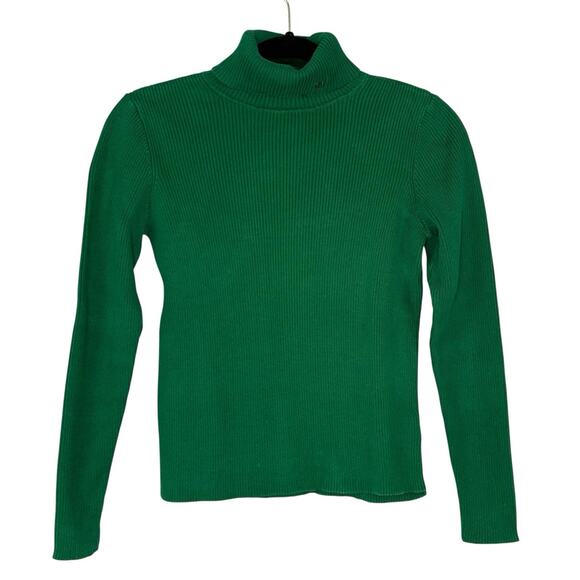 Vtg Lauren Ralph Lauren Ribbed Cotton Turtleneck with Neck Logo Green Size Small - Picture 1 of 5
